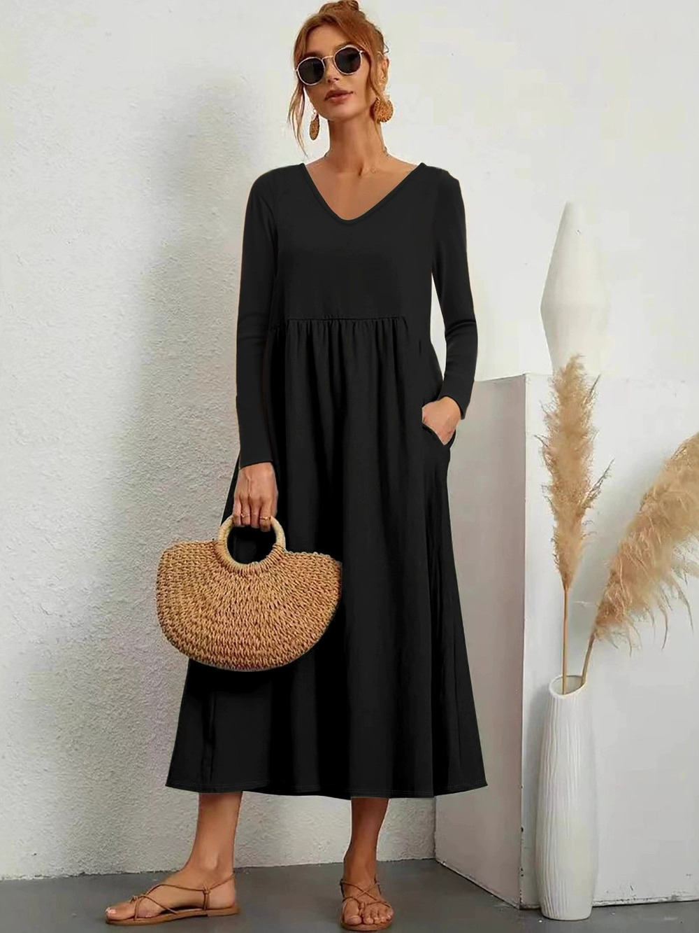ZARA Womens Long Sleeve Dress Chic Collar Minimal Versatile Fall Winter